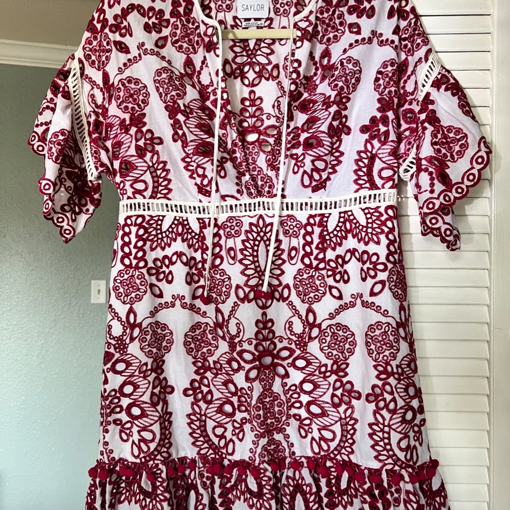 Saylor Embroidered Eyelet Red Dress size XS - Picture 5 of 9